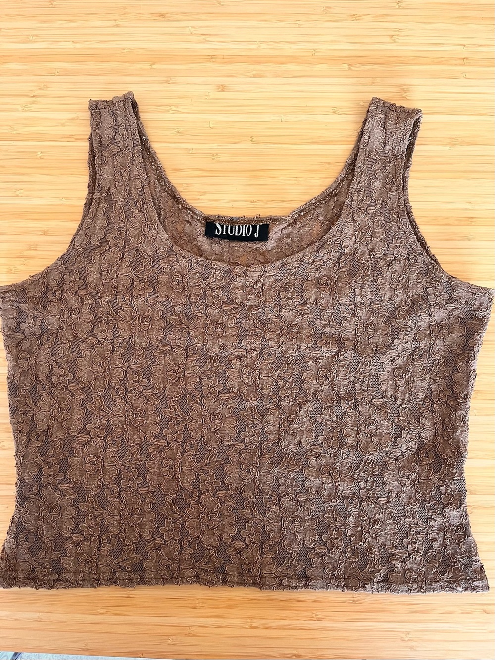 Studio J Brown Textured Lace Tank Top